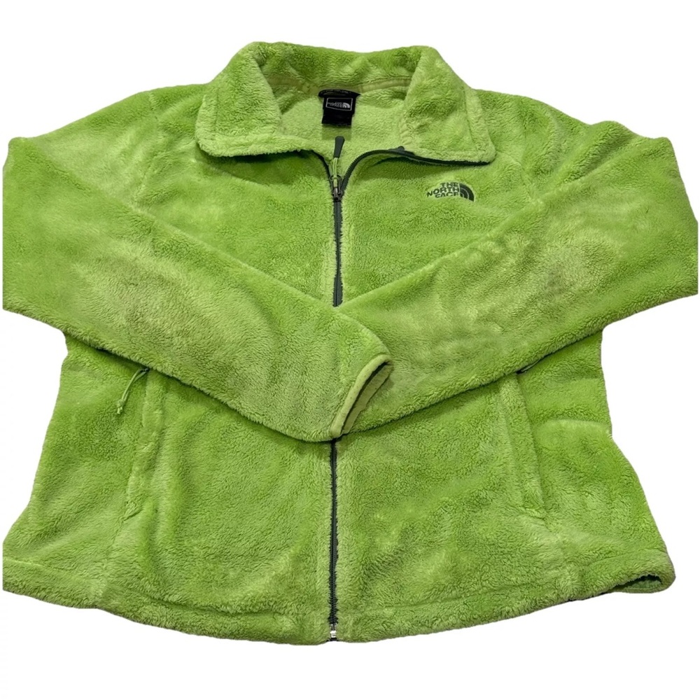 North Face Osito Girl Medium Fleece Fuzzy Zip Up‎ Soft Pale Neon Green